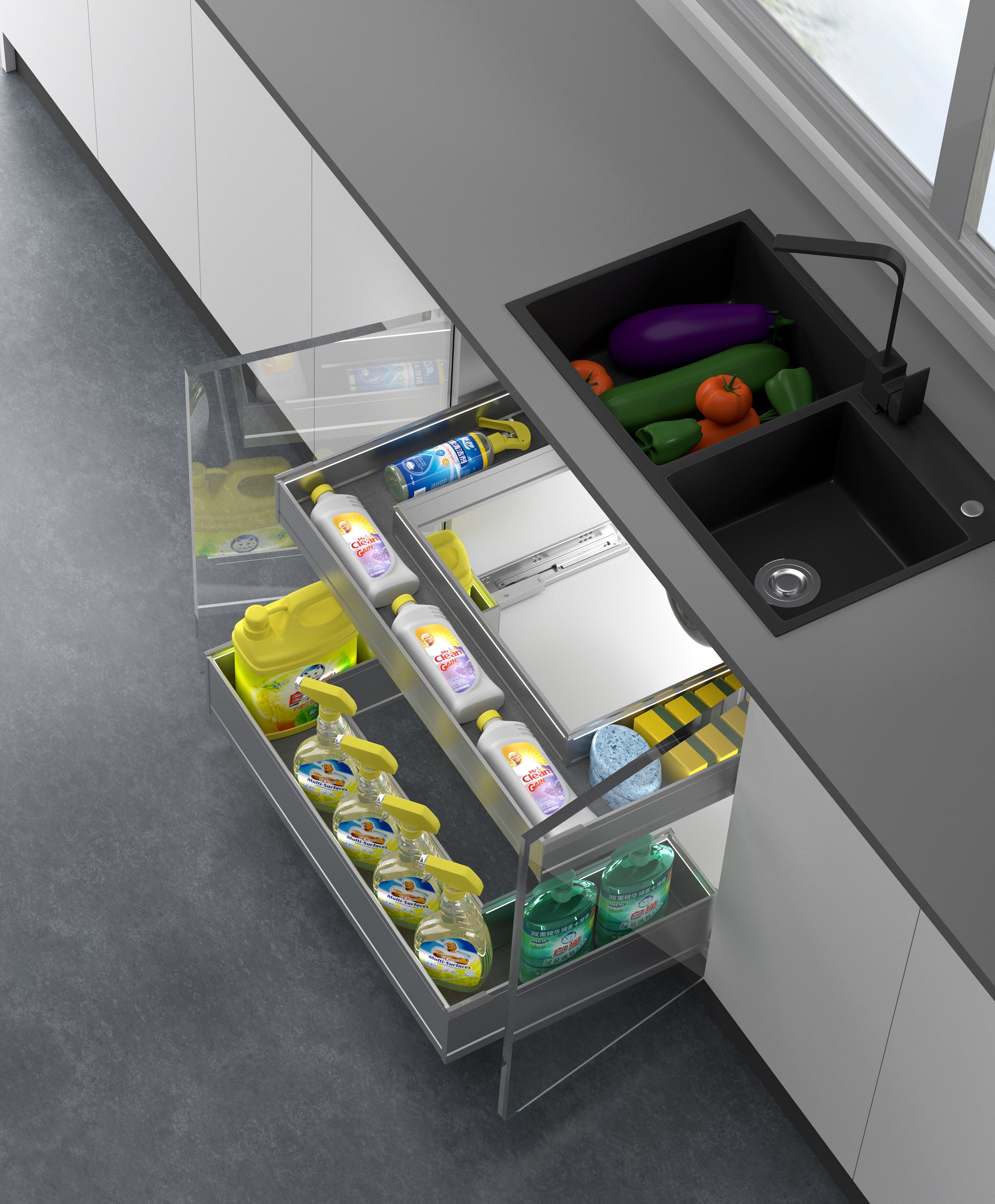 武汉厨房收纳改造_转角空间极致利用_武汉曲臂式升降机